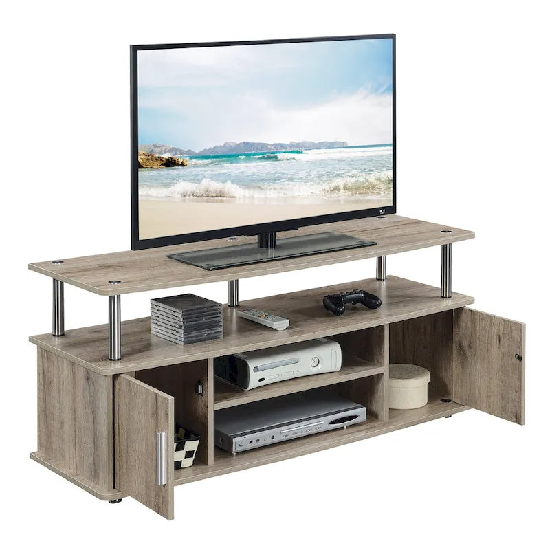 Meuble TV contemporain de 47" avec 2 armoires et étagères, plusieurs couleurs, convient aux téléviseurs jusqu'à 55"
