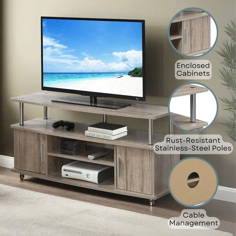 Meuble TV contemporain de 47" avec 2 armoires et étagères, plusieurs couleurs, convient aux téléviseurs jusqu'à 55"