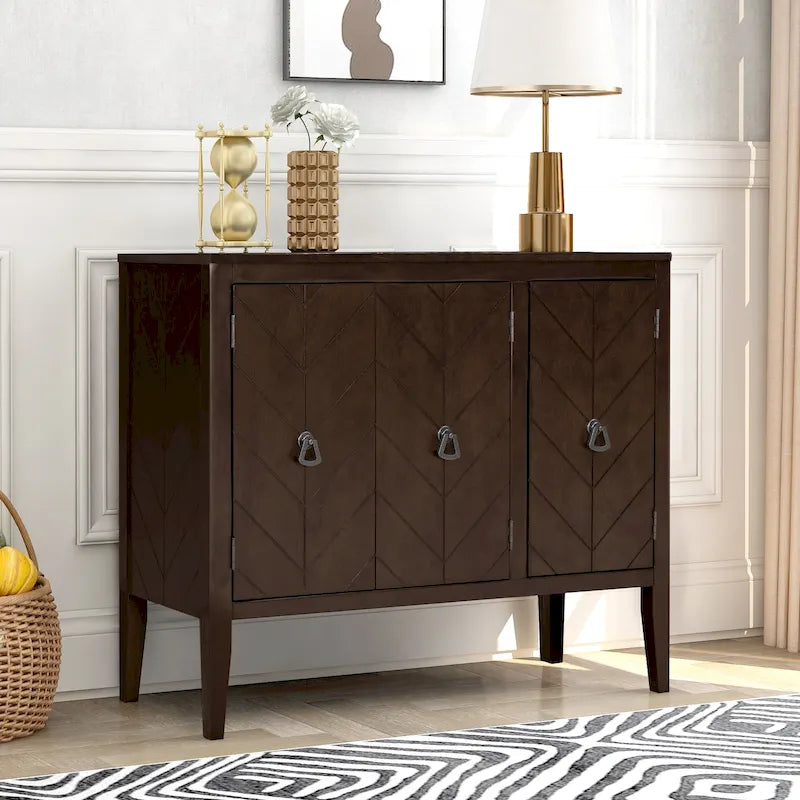 Meuble de rangement d'appoint vintage à 3 portes avec étagère réglable, blanc crème / gris / bleu marine / marron