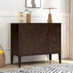 Meuble de rangement d'appoint vintage à 3 portes avec étagère réglable, blanc crème / gris / bleu marine / marron