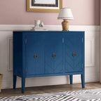 Meuble de rangement d'appoint vintage à 3 portes avec étagère réglable, blanc crème / gris / bleu marine / marron