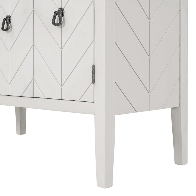 Meuble de rangement d'appoint vintage à 3 portes avec étagère réglable, blanc crème / gris / bleu marine / marron