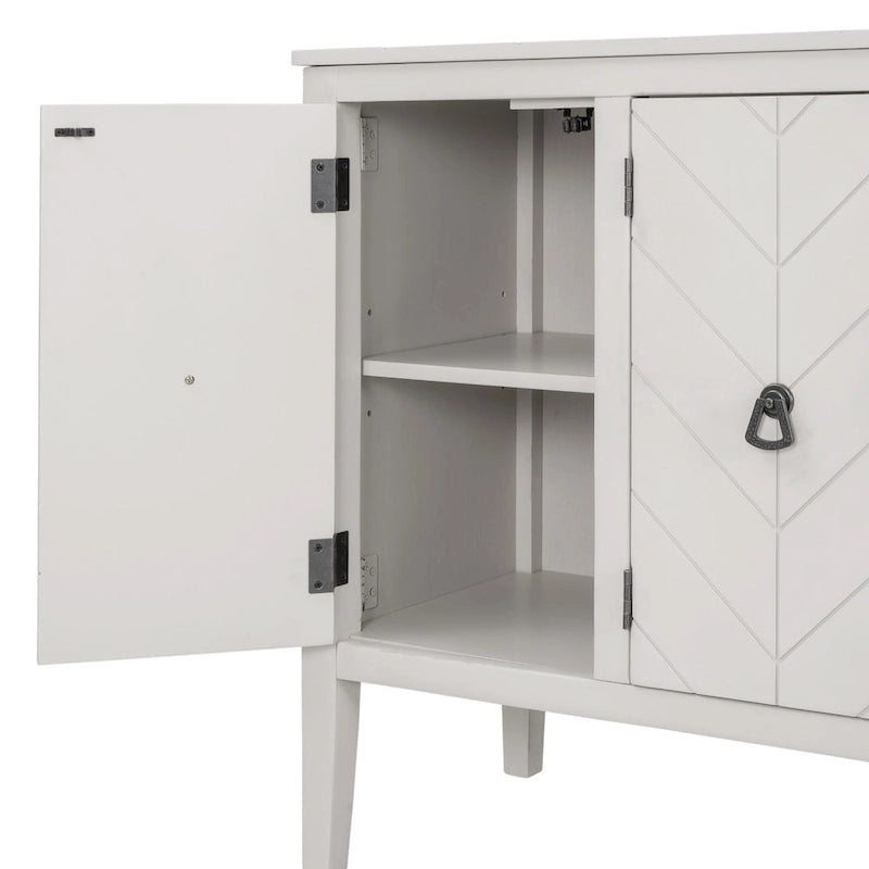 Meuble de rangement d'appoint vintage à 3 portes avec étagère réglable, blanc crème / gris / bleu marine / marron