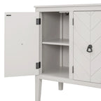 Meuble de rangement d'appoint vintage à 3 portes avec étagère réglable, blanc crème / gris / bleu marine / marron