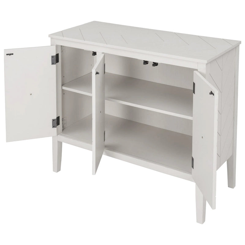 Meuble de rangement d'appoint vintage à 3 portes avec étagère réglable, blanc crème / gris / bleu marine / marron