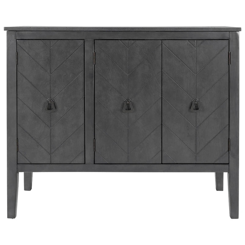Meuble de rangement d'appoint vintage à 3 portes avec étagère réglable, blanc crème / gris / bleu marine / marron