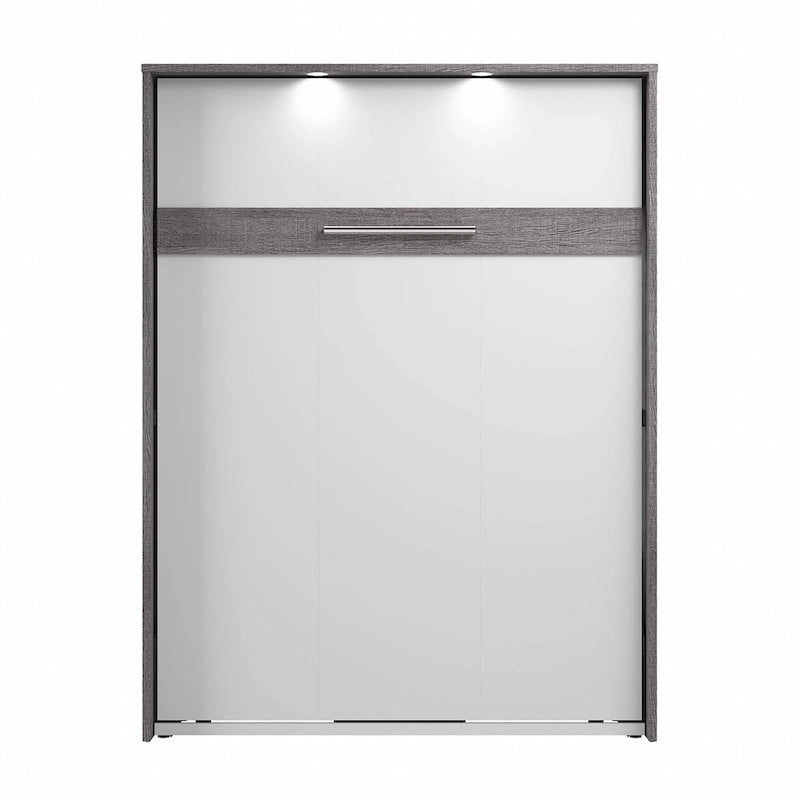 Lit escamotable mural Queen 66" avec LED à intensité variable et système à double piston, chêne baril / gris écorce / marron rustique