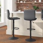 Tabouret de bar pivotant à hauteur réglable avec surpiqûres horizontales et repose-pieds, cognac / noir / gris, structure noire