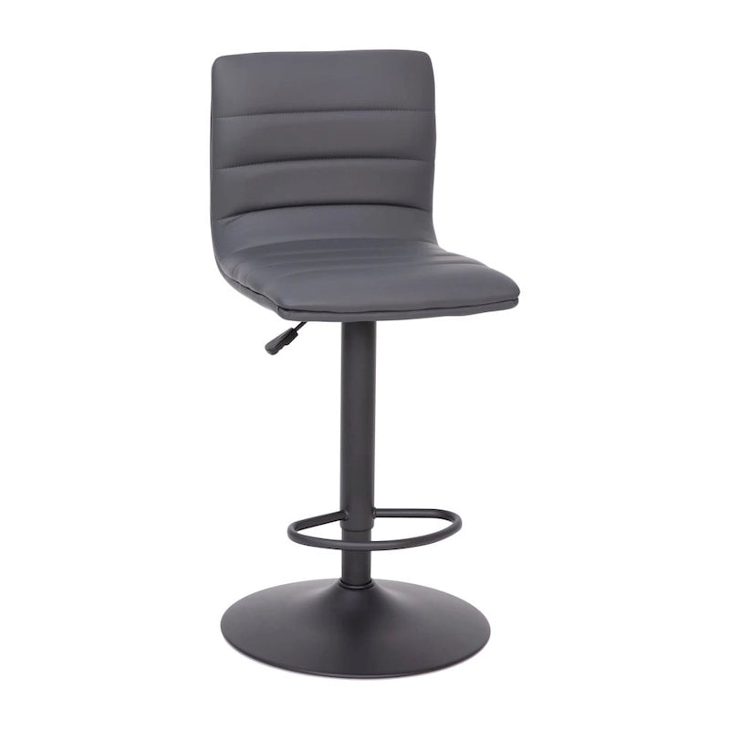 Tabouret de bar pivotant à hauteur réglable avec surpiqûres horizontales et repose-pieds, cognac / noir / gris, structure noire