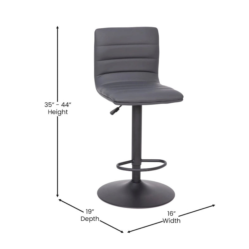 Tabouret de bar pivotant à hauteur réglable avec surpiqûres horizontales et repose-pieds, cognac / noir / gris, structure noire