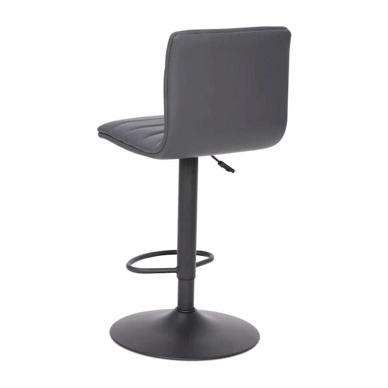 Tabouret de bar pivotant à hauteur réglable avec surpiqûres horizontales et repose-pieds, cognac / noir / gris, structure noire