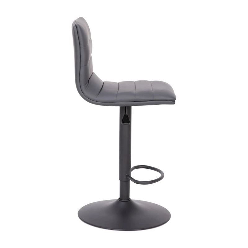 Tabouret de bar pivotant à hauteur réglable avec surpiqûres horizontales et repose-pieds, cognac / noir / gris, structure noire