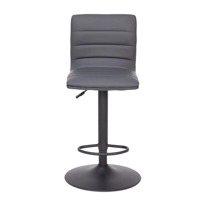 Tabouret de bar pivotant à hauteur réglable avec surpiqûres horizontales et repose-pieds, cognac / noir / gris, structure noire