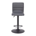 Tabouret de bar pivotant à hauteur réglable avec surpiqûres horizontales et repose-pieds, cognac / noir / gris, structure noire