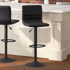 Tabouret de bar pivotant à hauteur réglable avec surpiqûres horizontales et repose-pieds, cognac / noir / gris, structure noire