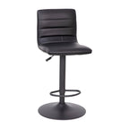 Tabouret de bar pivotant à hauteur réglable avec surpiqûres horizontales et repose-pieds, cognac / noir / gris, structure noire