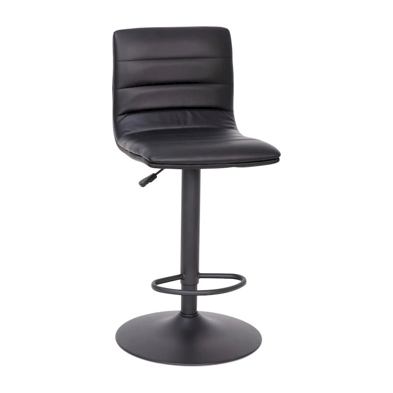 Tabouret de bar pivotant à hauteur réglable avec surpiqûres horizontales et repose-pieds, cognac / noir / gris, structure noire