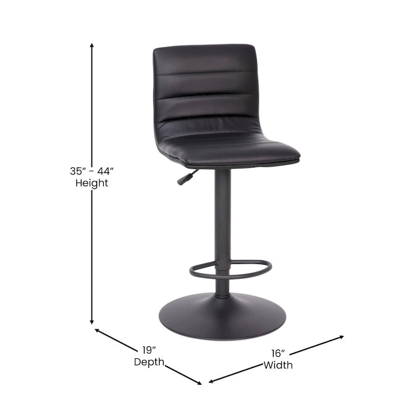 Tabouret de bar pivotant à hauteur réglable avec surpiqûres horizontales et repose-pieds, cognac / noir / gris, structure noire