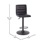 Tabouret de bar pivotant à hauteur réglable avec surpiqûres horizontales et repose-pieds, cognac / noir / gris, structure noire