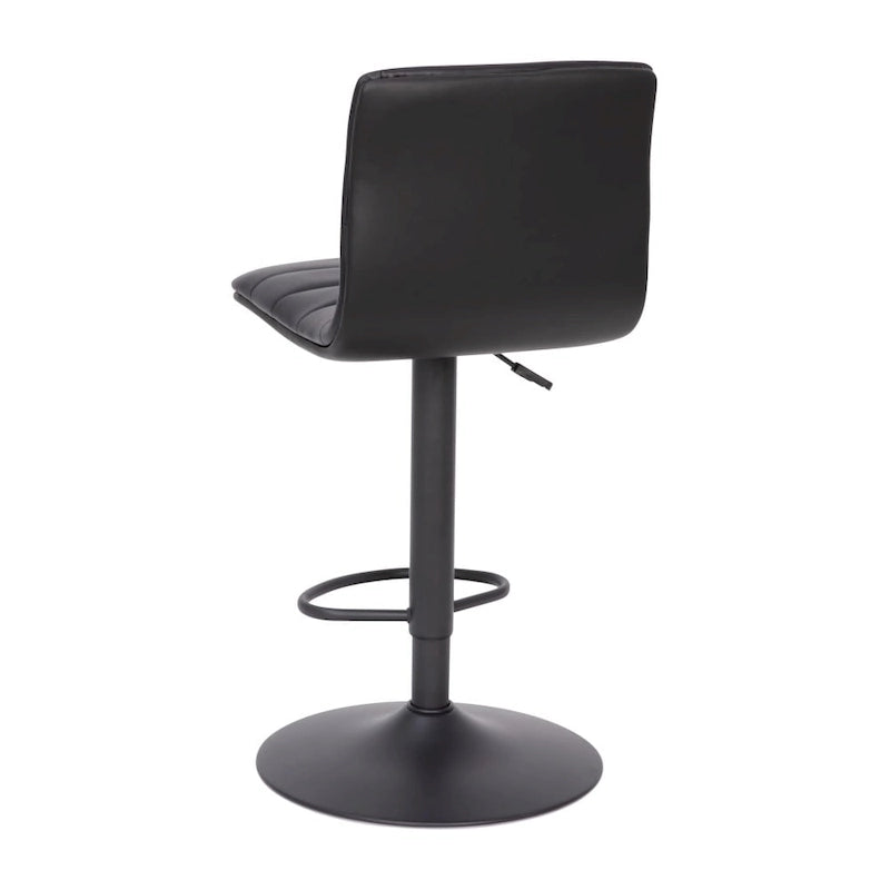Tabouret de bar pivotant à hauteur réglable avec surpiqûres horizontales et repose-pieds, cognac / noir / gris, structure noire