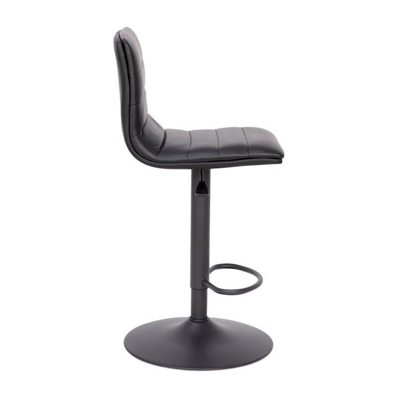 Tabouret de bar pivotant à hauteur réglable avec surpiqûres horizontales et repose-pieds, cognac / noir / gris, structure noire