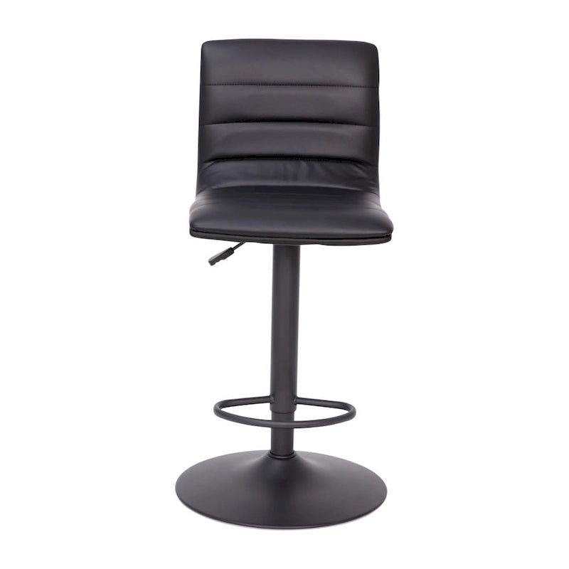 Tabouret de bar pivotant à hauteur réglable avec surpiqûres horizontales et repose-pieds, cognac / noir / gris, structure noire