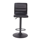 Tabouret de bar pivotant à hauteur réglable avec surpiqûres horizontales et repose-pieds, cognac / noir / gris, structure noire