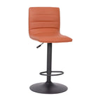 Tabouret de bar pivotant à hauteur réglable avec surpiqûres horizontales et repose-pieds, cognac / noir / gris, structure noire