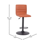 Tabouret de bar pivotant à hauteur réglable avec surpiqûres horizontales et repose-pieds, cognac / noir / gris, structure noire