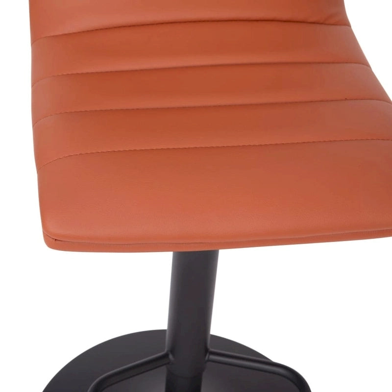 Tabouret de bar pivotant à hauteur réglable avec surpiqûres horizontales et repose-pieds, cognac / noir / gris, structure noire