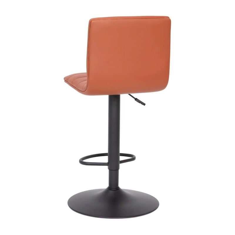 Tabouret de bar pivotant à hauteur réglable avec surpiqûres horizontales et repose-pieds, cognac / noir / gris, structure noire