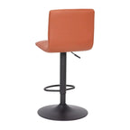 Tabouret de bar pivotant à hauteur réglable avec surpiqûres horizontales et repose-pieds, cognac / noir / gris, structure noire