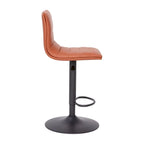 Tabouret de bar pivotant à hauteur réglable avec surpiqûres horizontales et repose-pieds, cognac / noir / gris, structure noire