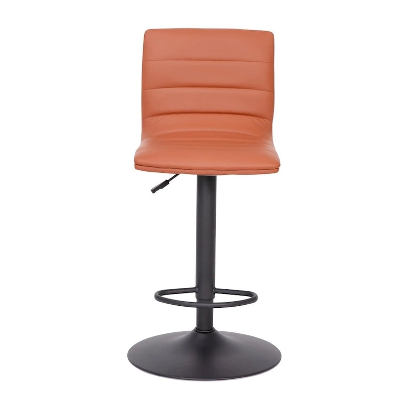Tabouret de bar pivotant à hauteur réglable avec surpiqûres horizontales et repose-pieds, cognac / noir / gris, structure noire