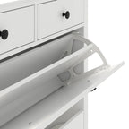 Meuble à chaussures autoportant à 2 tiroirs avec rangement supérieur ouvert, blanc, style moderne