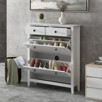 Meuble à chaussures autoportant à 2 tiroirs avec rangement supérieur ouvert, blanc, style moderne