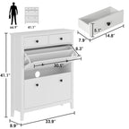 Meuble à chaussures autoportant à 2 tiroirs avec rangement supérieur ouvert, blanc, style moderne
