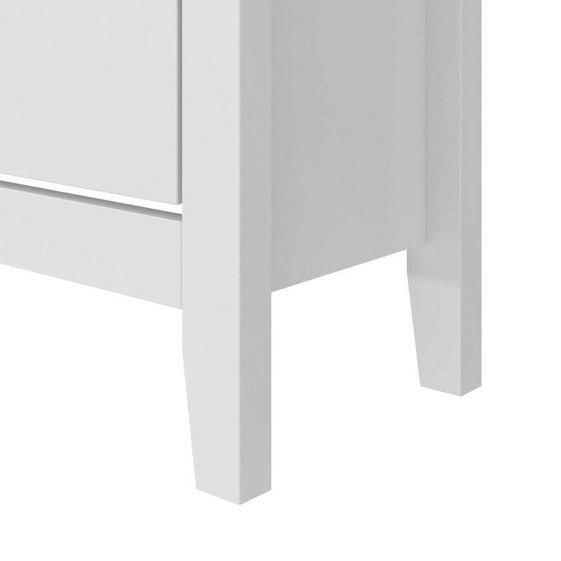 Meuble à chaussures autoportant à 2 tiroirs avec rangement supérieur ouvert, blanc, style moderne