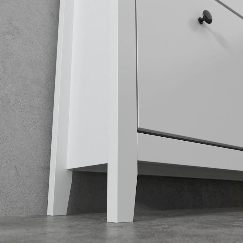 Meuble à chaussures autoportant à 2 tiroirs avec rangement supérieur ouvert, blanc, style moderne