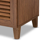 Meuble de rangement pour chaussures à 5 étagères avec 2 portes à lattes et 1 tiroir, Noyer / Gris foncé