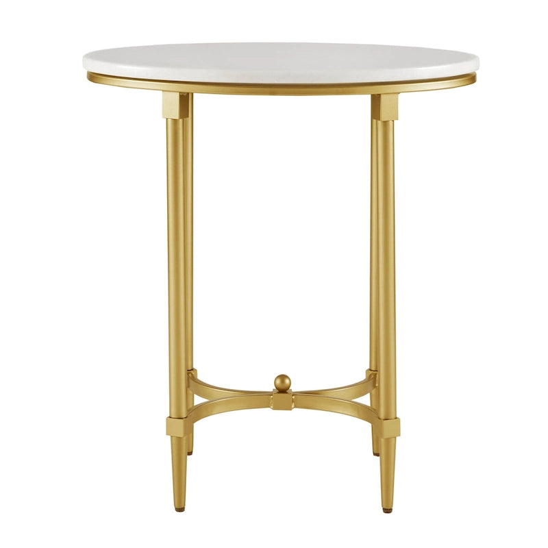 Table d'appoint ovale avec plateau en marbre blanc et base en métal doré, blanc