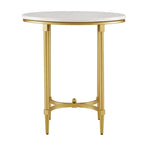 Table d'appoint ovale avec plateau en marbre blanc et base en métal doré, blanc
