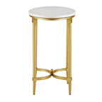 Table d'appoint ovale avec plateau en marbre blanc et base en métal doré, blanc
