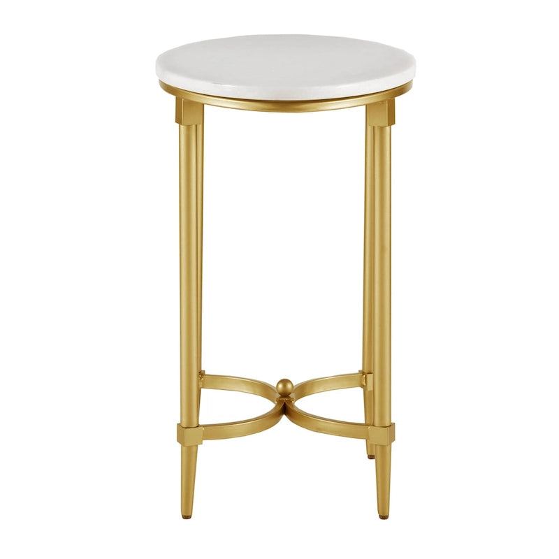 Table d'appoint ovale avec plateau en marbre blanc et base en métal doré, blanc
