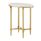 Table d'appoint ovale avec plateau en marbre blanc et base en métal doré, blanc