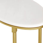 Table d'appoint ovale avec plateau en marbre blanc et base en métal doré, blanc