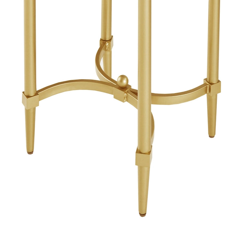 Table d'appoint ovale avec plateau en marbre blanc et base en métal doré, blanc