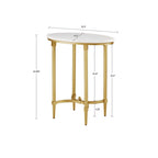 Table d'appoint ovale avec plateau en marbre blanc et base en métal doré, blanc