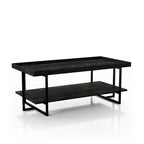 Table basse industrielle rustique de 47" avec 2 étagères et cadre en acier, noir