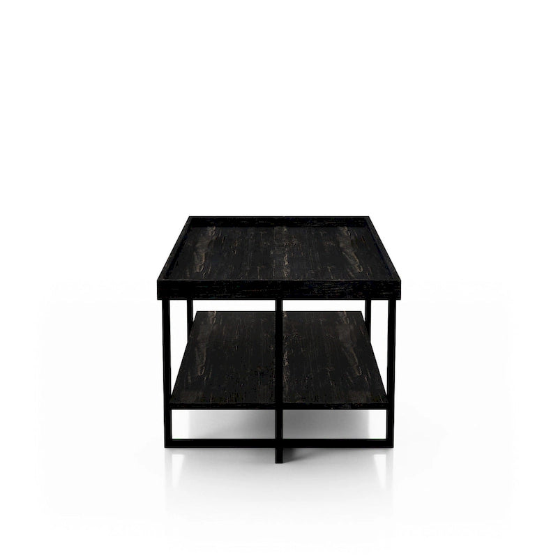 Table basse industrielle rustique de 47" avec 2 étagères et cadre en acier, noir